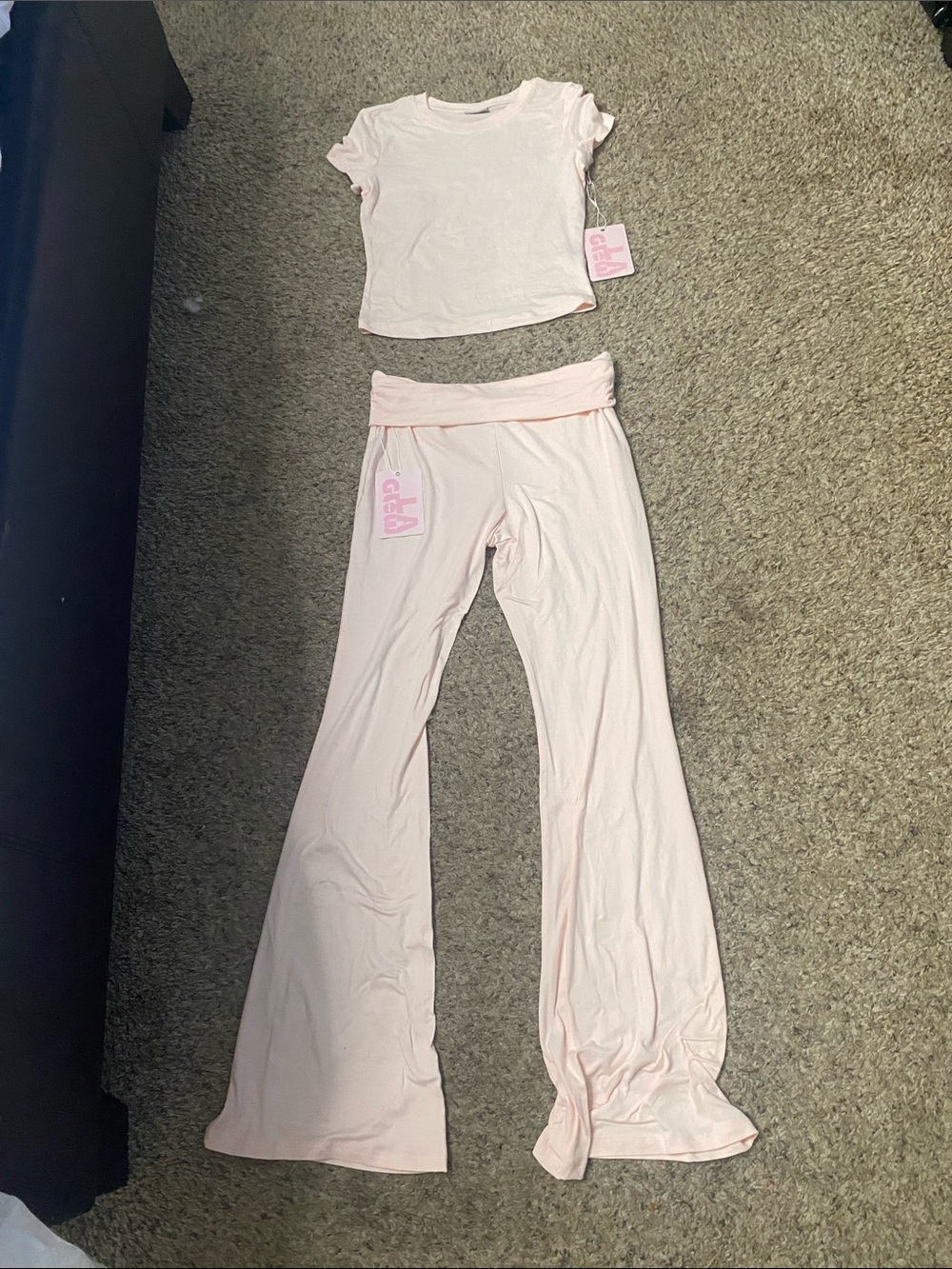 2 piece Y2K inspired lounge set in pastel baby pink
